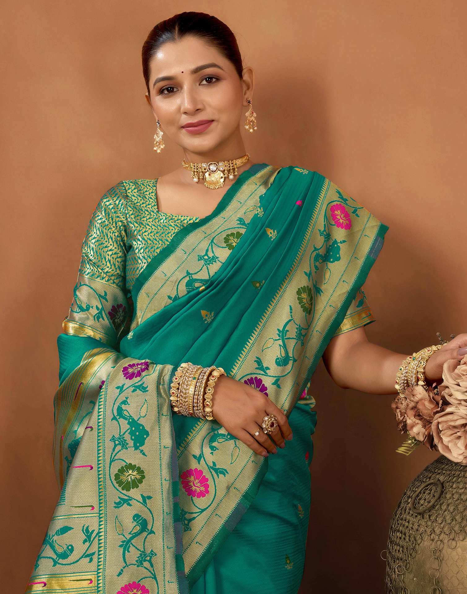 Teal Green Silk Woven Paithani Saree (Alternate)